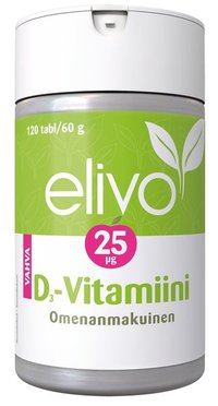 Elivo D-vitamiini 25 mikrog omena 120 tabl.