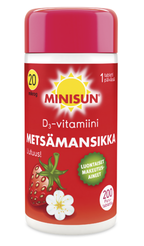 Minisun D-vitamiini Metsämansikka 20 mikrog. 200 tabl.