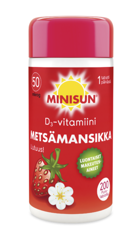 Minisun D-vitamiini Metsämansikka 50 mikrog. 200 tabl.