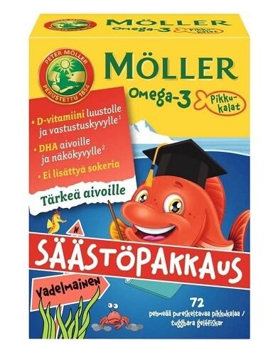 Möller Omega-3 Pikkukalat vadelmainen 72 kpl