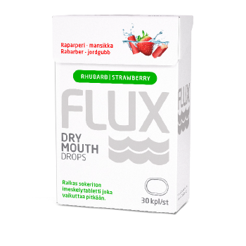 Flux Dry Mouth Drops Raparperi-mansikka 30 imeskelytablettia