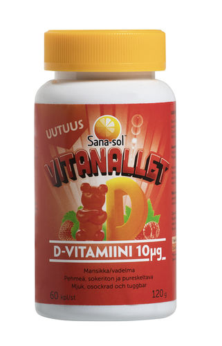 Sana-sol Vitanallet D-vitamiini 10 mikrog. 60 kpl