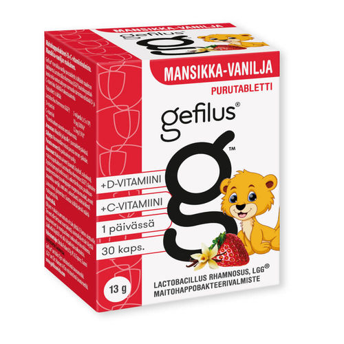 Gefilus +D3 Mansikka-vanilja 30 purutabl.
