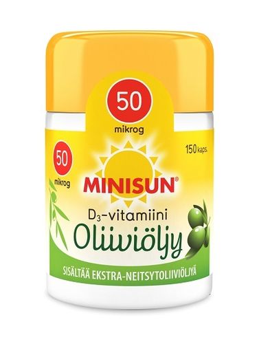 Minisun D-vitamiini Oliiviöljy 100 mikrog. 100 kaps.