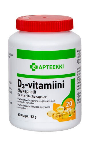 APTEEKKI D3-vitamiini 20 mikrog öljykapseli 200 kaps