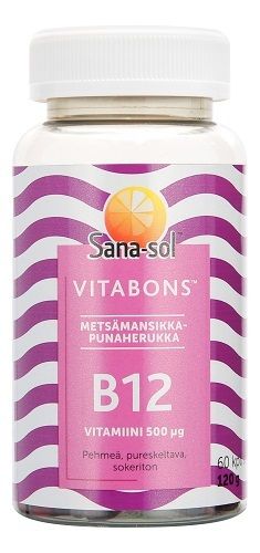 Sana-Sol Vitabons B12-vitamiini 500 mikrog metsämansikka 60 kpl