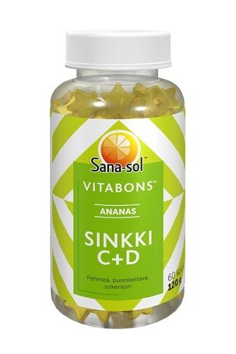 Sana-Sol Vitabons Sinkki+C+D-vitamiini Ananas 60 kpl