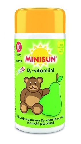 Minisun D-vitamiini Junior Nalle Päärynä 10 mikrog. 100 purutabl.