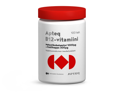 Apteq B12-vitamiini metyylikobalamiini 1000 mikrog + foolihappo 100 tabl