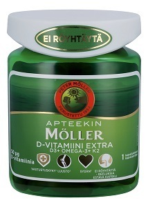 Apteekin Möller D-vitamiini Extra D3+Omega-3+K2 kapseli 60 kaps.