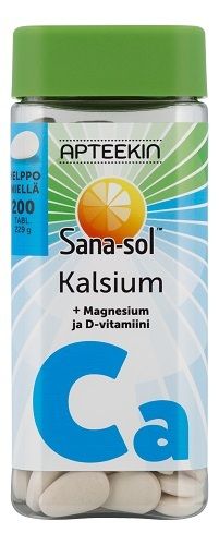 Apteekin Sana-sol Kalsium + Magnesium + D-vitamiini 200 tabl.