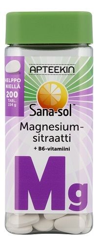 Apteekin Sana-sol Magnesiumsitraatti + B6-vitamiini 200 tabl.